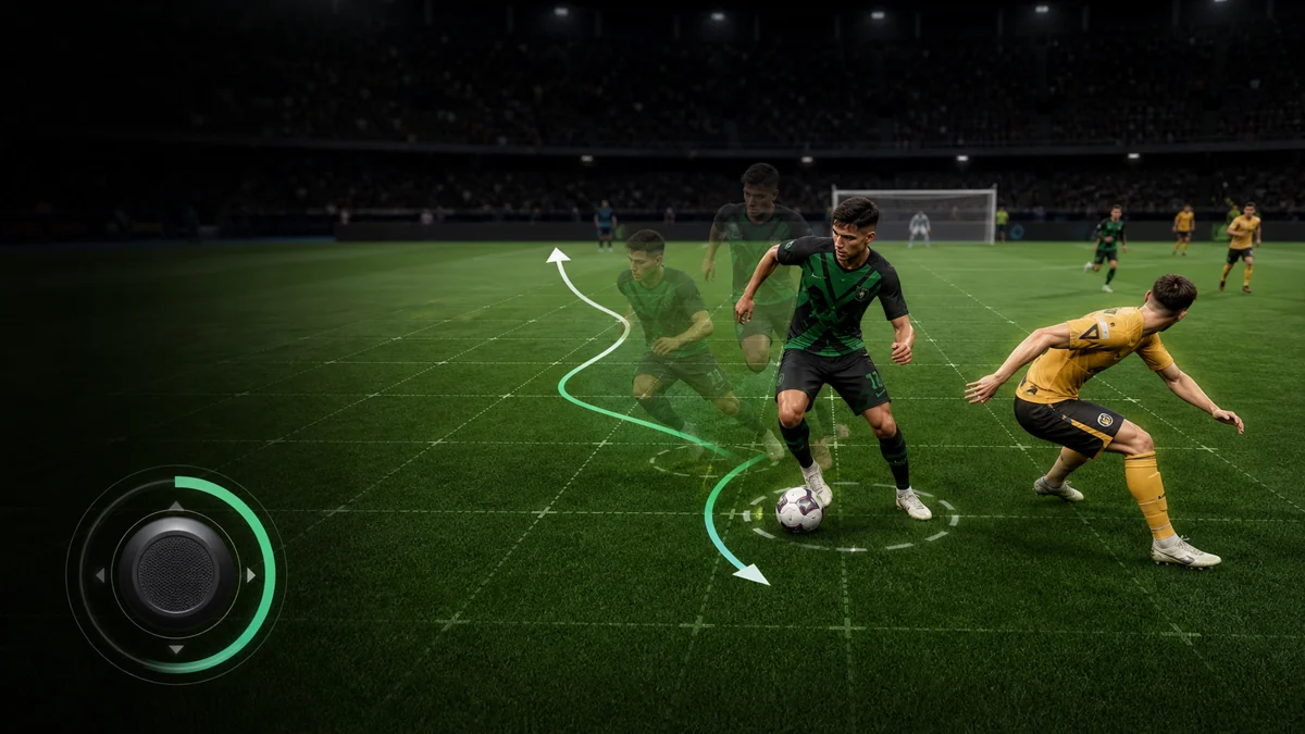 eFootball dribbling masterclass showing a quick left-stick direction change