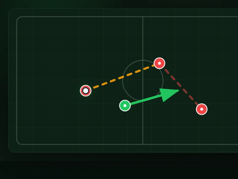 Animated eFootball one-two return pass interception diagram